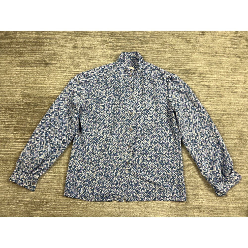 Pendleton Blouse Womens 14 Blue Purple Geometric Mock Neck Country Sophisticates